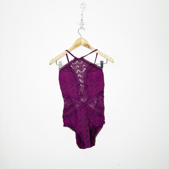 Becca by Rebecca Virtue Color Play Halter One-Piece Swimsuit Merlot women's M - Picture 1 of 9